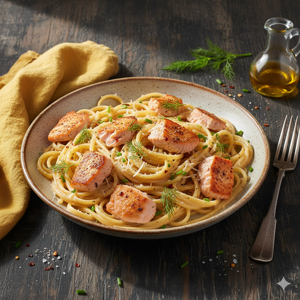 Creamy salmon linguine tossed in a rich cream sauce with tender salmon and pasta for a restaurant-style dinner.