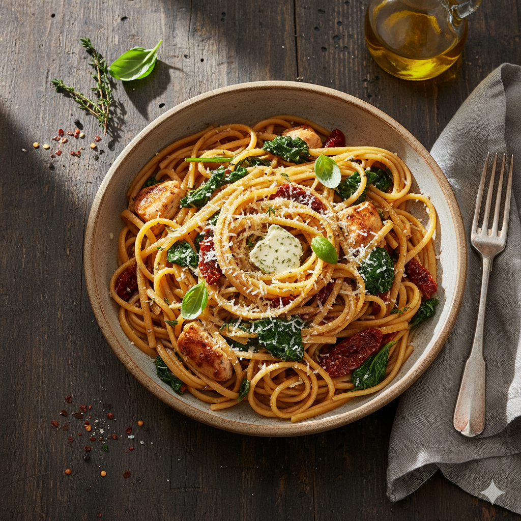 Tuscan herb butter linguine tossed in a fragrant butter sauce with fresh herbs and finished with parmesan.