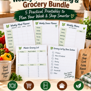 FlavourQuest Weekly Meal Planning and Grocery Bundle with 5 printable planners and lists